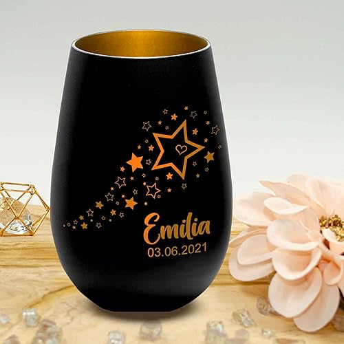 Photophore en Verre personnalisé - Lumière de réconfort - Enfants étoiles - Parents en deuil - Cadeau commémoratif avec nom et Date - Lanterne - Nail Gallerys