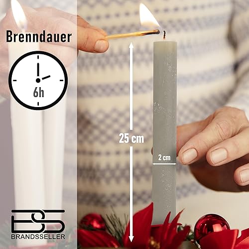 Brandsseller Lot de 4 bougies à tige rustiques - Hauteur : 25 cm - Diamètre : 2 cm - Pour la maison, la maison et la maison - Durée de combustion : environ 6 heures - Blanches - Nail Gallerys