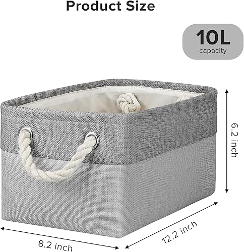 Petit panier de rangement avec poignées en corde - Boîte de rangement pliable en tissu - Petit panier en lin pour chambre à coucher, salle de bain, armoires, étagères, armoire (31 x 21 x 16 cm, blanc - Nail Gallerys