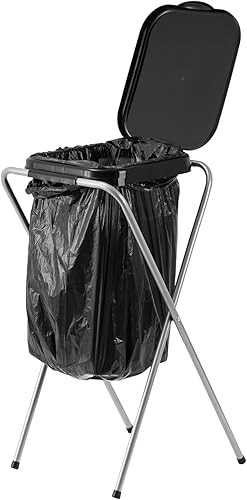 ECHTWERK Support pour sac poubelle avec couvercle – Porte-sac robuste pour sacs de 70 à 100 litres, avec anneau de fixation, cadre en acier et couvercle en plastique, 38 x 36 x 75 cm, noir - Nail Gallerys