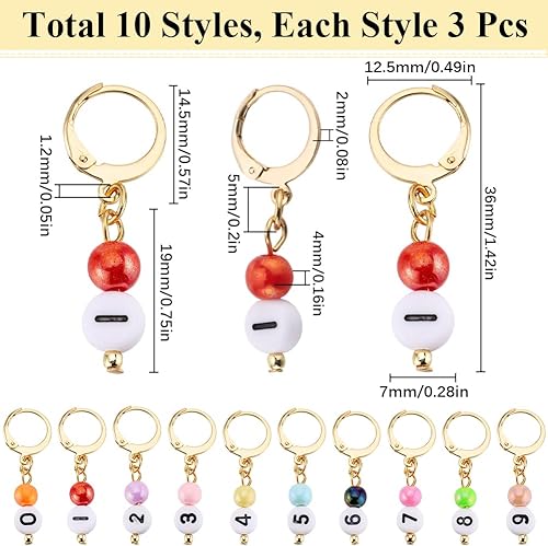 SUNNYCLUE 1 boîte de 30 marqueurs de Point à 0~9 chiffres, Marqueurs de Tricot, Breloques en Acrylique, Planificateur de Perles, Breloques à Levier en Alliage D'Émail, Marqueurs de Tricot pour Crochet - Nail Gallerys