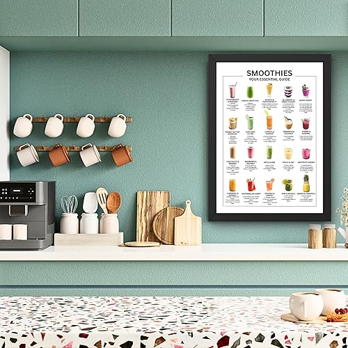 Poster Smoothies Your Essential Guide – Top 20 des recettes de smoothies avec images – Décoration murale de cuisine (impression A3 uniquement) - Nail Gallerys