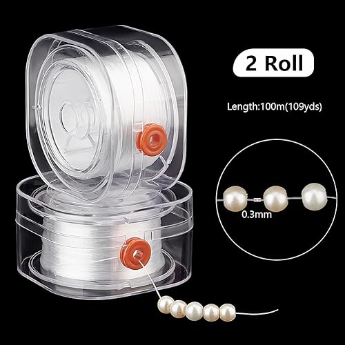 PH PandaHall 2 Rouleaux 200m Fil de Élastique, 0.3mm Fil de Perles Fil de Perle de Rocaille Transparent Ficelle Extensible pour Collier Perles Bracelets D'Amitié Fabrication de Bijoux Artisanat - Nail Gallerys