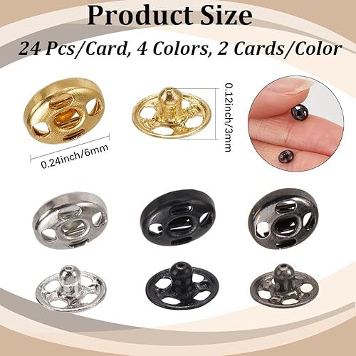 CABODYALS Bouton Pression en Laiton 192 Couleurs 4mm Doré Noir Argent Noir de Canons à Coudre en Métal pour Cuir Rond et Plat pour la Couture la Fabrication de Vêtements la Décoration Le Bricolage - Nail Gallerys