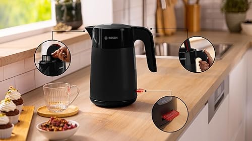 Bosch MyMoment TWK2M163 - Bouilloire électrique - grande ouverture - triple sécurité - filtre anti-calcaire - capacité 1,7 L - plastique de haute qualité - Couleur : Noir - Nail Gallerys