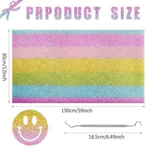 Geila Rouleau de vinyle de transfert thermique HTV thermocollant à paillettes Couleur arc-en-ciel 30 cm x 150 cm - Nail Gallerys