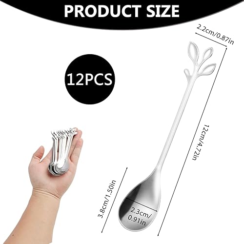 Annlpoy 12pcs cuillere a cafe expresso petite cuillère à dessert en acier inoxydable coffee spoons avec Design Feuille, pour Maison, Café et Cadeaux, Couleur Argent - Nail Gallerys