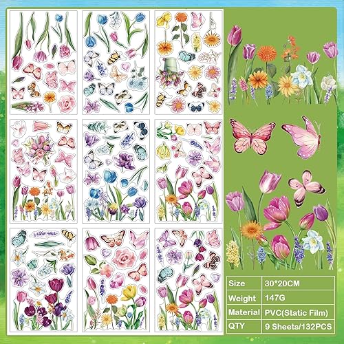 Autocollant Fenêtre Printemps, SILARLAIT 9 Feuilles Stickers Fenêtre Printemps, Électrostatique & Réutilisable & Amovible, Stickers Décoratifs Fenêtre, Décoration Pâques & Printemps - Nail Gallerys