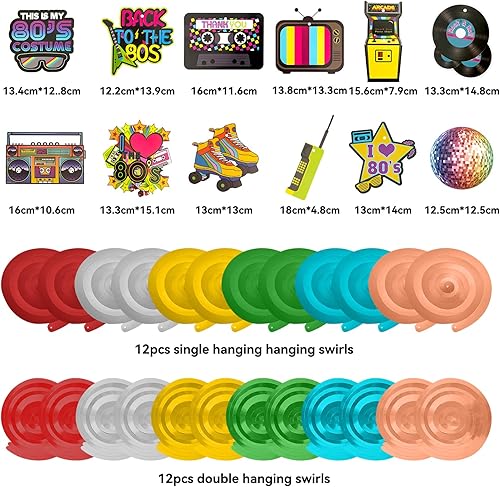 Lot de 70 décorations des années 80, 10 serpentins pour fête des années 80, 24 ballons pour décoration des années 80, thème hip hop, disco, 10 guirlandes de fanions, années 80 (décoration des années - Nail Gallerys