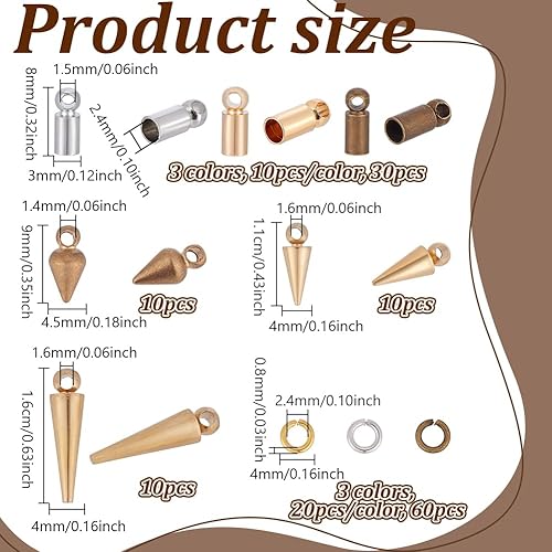 NBEADS 120 kit de Fixations pour Cravates Bolo, Kit de Remplacement D'Embouts de Cravate Bolo 30 Embout de Cordon 30 breloque Conique Ronde 60 anneaux de Jonction pour la Fabrication de Cravates Bolo - Nail Gallerys