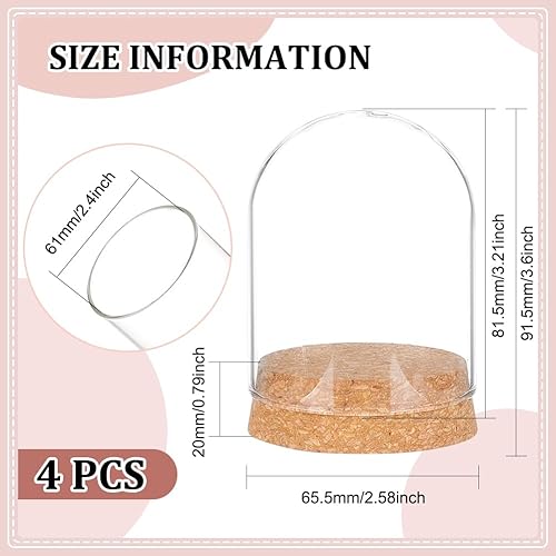 BENECREAT 4 Ensemble de Bocaux en Verre avec Présentoir en Forme de Dôme avec Liège, Cloche de Centre de Table de 65.5x91.5mm, Pot pour Plantes à Fleurs, Spécimens, Décorations Artisanales - Nail Gallerys