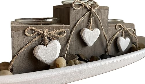 Porte-Bougies en Bois Gris avec des cœurs - Nail Gallerys