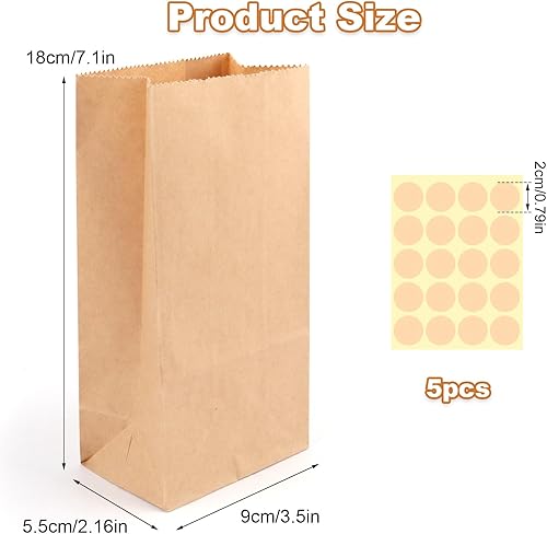 50 Pcs Sac en Papier Kraft, MXTIMWAN Sachet Bonbons Anniversaire 18 * 9 * 5.5cm, Sacs en Papier Marron avec 100 Autocollants Sachet Kraft Petit Papier de Bonbon Pochette pour Mariage Noël Sac Cadeau - Nail Gallerys