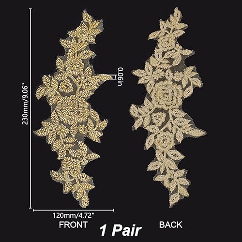 AHANDMAKER 1 paire d'appliques brodées en tissu floral avec perles en dentelle et strass pour loisirs créatifs, couture, décoration de robe - Nail Gallerys
