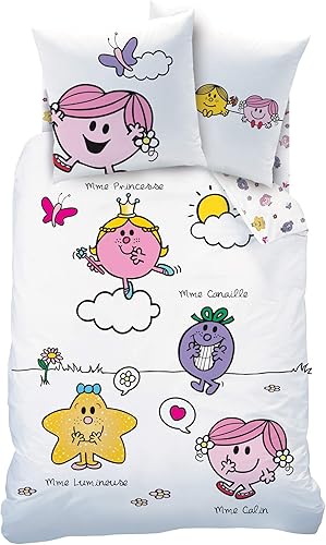 CTI 045061 Monsieur Madame Happy Life Parure pout Enfant Coton Blanc 200 x 140 cm - Nail Gallerys