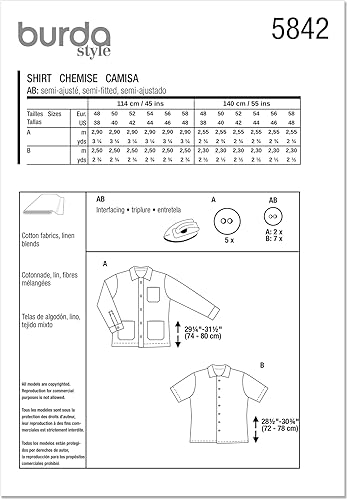 Burda Style Sewing Pattern B5842 Patron de chemise pour homme - Nail Gallerys