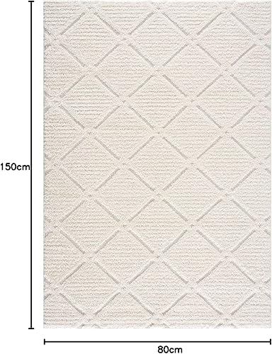 payé Tapis de couloir, à poils longs, style bohème, crème, 80 x 300 cm, uni, motif moderne en losanges chinés, scandinave, moelleux, doux, décoration de salon, de chambre à coucher - Nail Gallerys