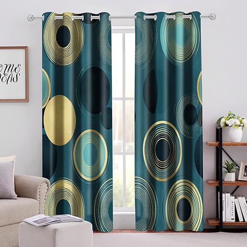 Rideau Occultant Thermiques Anti Froid Abstrait Cercle Imprimé 132x160 cm Rideaux Opaques pour Salon Chambre, 3D Imprimés Design Moderne avec Oeillet Fenêtres de Cuisine - Nail Gallerys
