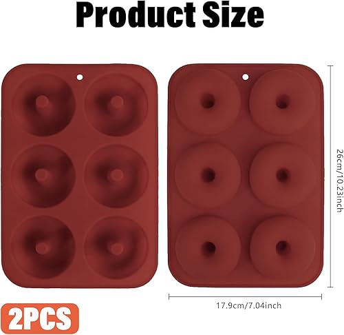 ZEACCT 2 Pièces 6 Cavités Moule à Beignets, Moule à Beignets en Silicone, Moule Donuts, Moule à Beignets en Silicone Antiadhésif, pour Cupcakes, Muffins, Brownies, Pudding(Rouge Brique) - Nail Gallerys