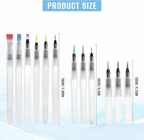 Lot de 12 pinceaux à eau rechargeables avec réservoir en plastique vide pour aquarelle et peinture débutante - Nail Gallerys