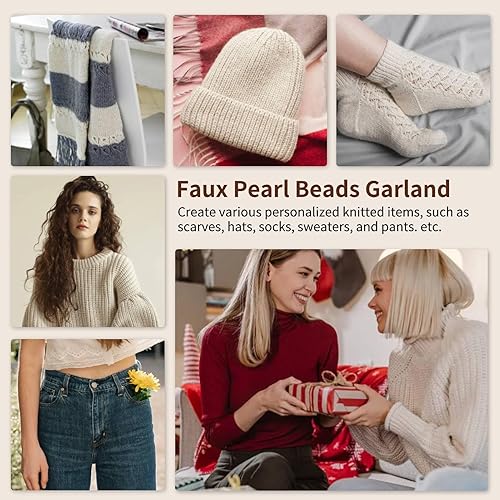 Guirlande de Perles de Fausse Perle, Guirlande de Fausses Perles de 8 mm, Rouleau de Perles de Fil de Perles, Rouleau de Perles de Perles pour la fête de Mariage 32,8 Pieds(Beige) - Nail Gallerys