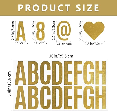 Bekecidi Lot de 12 feuilles d'autocollants dorés en vinyle pour lettres de l'alphabet et chiffres 2,5 pouces étanche pour panneaux, portes, voitures, numéro d'adresse (doré) - Nail Gallerys