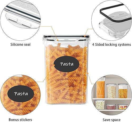 Jim's Store Boite de Rangement Cuisine Lot de 12 Pcs, Contenants Céréales Hermétiques, Bocaux Hermetiques Alimentaires en Plastique Scellée avec Couvercle, pour Stocker les Cereales, Farine, Pâtes - Nail Gallerys