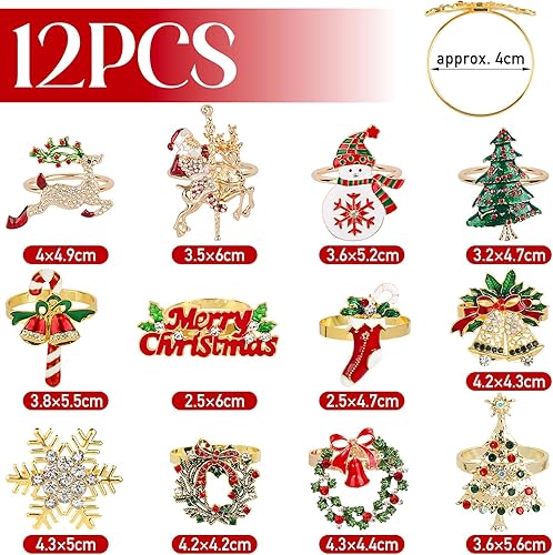 12pcs Rond de Serviette Noël Métal Anneaux de Serviette de Noël Rond de Serviette de Table Porte-Serviettes Noël pour Décoration de Table de Noël Thanksgiving Party - Nail Gallerys