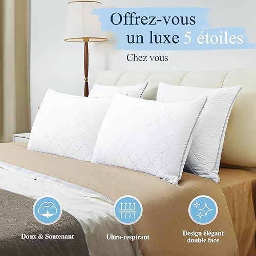 Orange Wave Oreillers 60x60 cm Lot de 2, Oreiller en Microfibre Moelleux, Hypoallergénique, Lavable, Oreillers Qualité Hotel Idéal pour Dormeurs sur Le Côté et Le Dos, Coussin Respirant et Doux - Nail Gallerys
