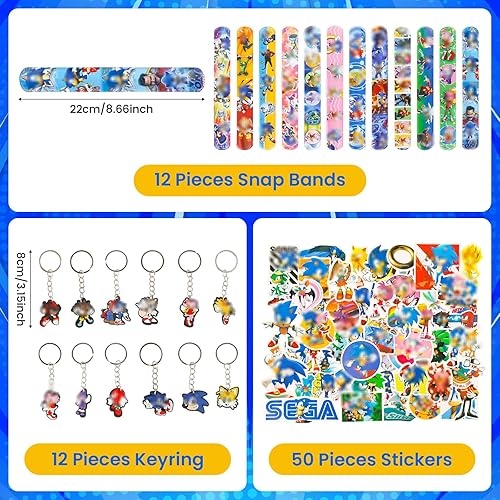 Ainvliya Lot de 74 sacs de fête Soni, 50 autocollants, 12 bandes Slap, 12 porte-clés, fournitures de sacs de fête pour enfants, garçons et filles - Nail Gallerys