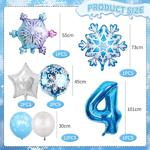 19 Pièces Ballon Anniversaire 4 Ans, Ballon de Flocon de Neige, Ballons en Aluminium Flocon de Neige, Ballons Flocon de Neige Princesse, Anniversaire Décoration pour Enfant Fille (4) - Nail Gallerys