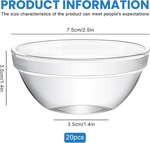 20 Pièces Bol En Verre, 7.5 Cm Mini Bols En Verre, 75 Ml Coupelle Dessert Bols, Petits De Service Pour Sauces, Chutneys, Ingrédients De Cuisine, Confiture - Nail Gallerys