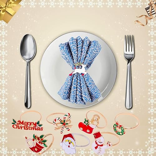 Lot de 8 ronds de serviette de Noël - Décoration de table de Noël - Ronds de serviette en tissu - Décoration de Noël - Pour Thanksgiving, fête, Noël, mariage - Nail Gallerys