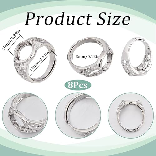 SUNNYCLUE 1 boîte 8 pièces Paramètres de Bague de Protection Couleur Platine en Laiton Bague Réglable Ébauches de Bague de Base Composants D'Anneaux de Doigt Bagues de Coussinet pour Kits de Fabricati - Nail Gallerys