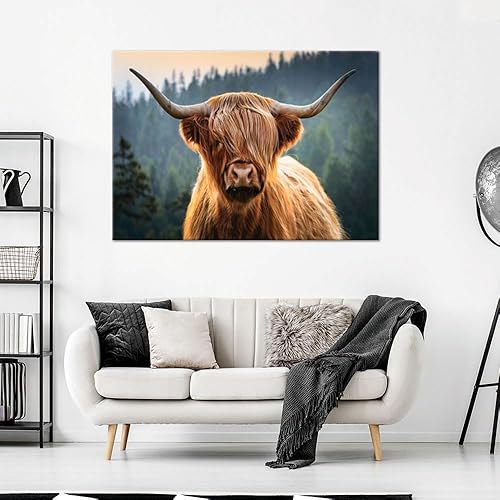 Feeby - Tableaux Decoratifs - Tableau Salon Grand Format - Vache écossaise abstraite - 120x80 1partie - Décoration Chambre - Toile Imprimée Intissé Decoration Murale - Nail Gallerys