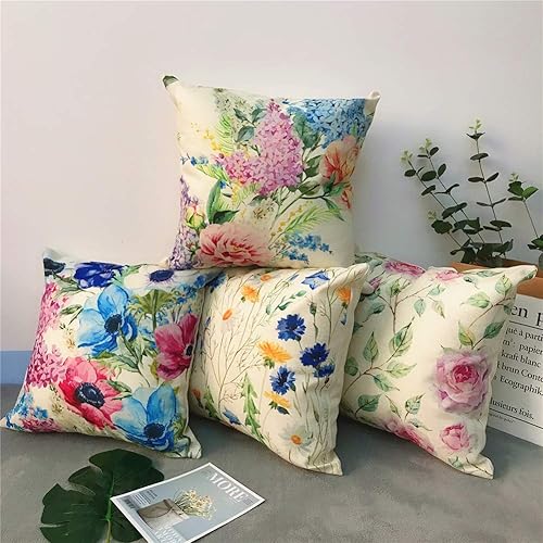 Freeas Housse De Coussin, Lot de 4 Tropical Plantes en Coton et Lin Couvre-lit Taie d'oreiller Coque carré Maison Housse de Canapé 45 x 45 cm - Nail Gallerys