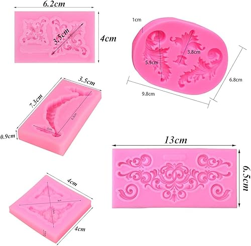 Zasvec Moule Silicone Baroque 8 Pièces - Fondant Relief Forme en Relief Dentelle Motif Cadre Photo Rétro pour Décoration de Bordure Rose - Nail Gallerys