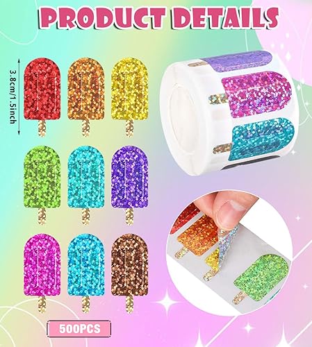 IHLOOTD Autocollants Glace 3D, 500 Pièces Sticker Scrapbooking Fete Été, Autocollant Album Photo, Stickers Emballage Cadeau pour Album, Enveloppes, Cadeaux (A) - Nail Gallerys
