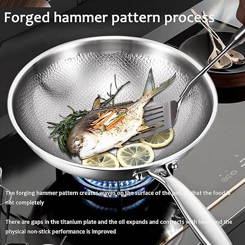 Poêle Pro martelée en titane avec couvercle, 2025 épaisse, ultra durable, résistante aux rayures, non revêtue, antiadhésive, pour la cuisson (XL-34 cm) - Nail Gallerys