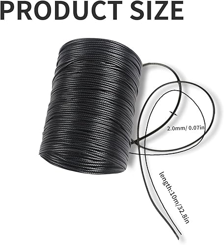 Cordon ciré noir - 2 mm - En coton ciré - Avec motif tressé solide - Pour la fabrication de bijoux, perles et projets d'artisanat - Longueur : 10 m - Nail Gallerys