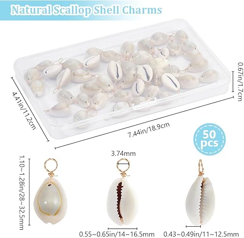 Beebeecraft 1 boîte avec 50 pendentifs en coquille Saint Jacques naturelle plaquée or 18 carats pendentifs de coquillage de plage pendentifs en coquille de cauris pour la fabrication de bijoux DIY - Nail Gallerys