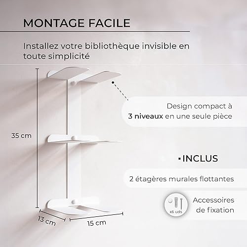 MILUKA Set 2 Etagère Colonne Blanches avec Trois Etagères Murales 35 cm | Étagère Murale Colonne pour CD et Livres comme Bibliothèque Murale pour Le Salon, Chambre | Etagere Rangement | (2, Blanche) - Nail Gallerys