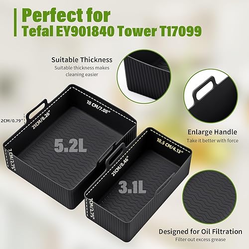 Camiraft Moule Silicone Air Fryer pour Moulinex EZ901820 5,2/3,1 L, 2 Pièces Plat Silicone Air Fryer pour Tefal EY901840,Air Fryer Accessoires pour Tower T17099 Salter Lakeland - Gris - Nail Gallerys