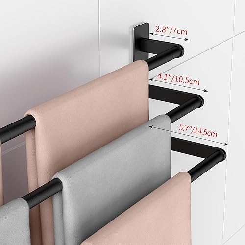 STWWO 80CM Porte-Serviettes sans perçage,3 étages Porte Serviette Bain étagère Serviette avec Crochets Support Serviette Mural Auto-adhésif Range Serviettes pour Salle de Bain ou Cuisine, Noir - Nail Gallerys