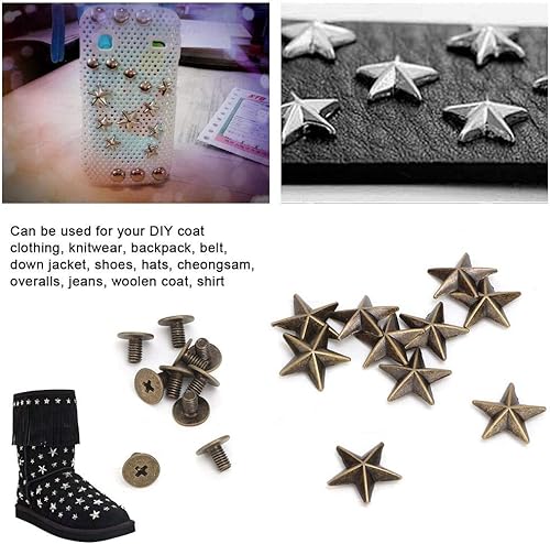 HEEPDD Rivet Cuir, 10 Pcs 14mm Étoile Stud Métal Griffe Perles Nailhead pour Punk Rock en Cuir Artisanat Vêtements Ceinture Sac Chaussures Bijoux Décorations(14mm Bronze) - Nail Gallerys