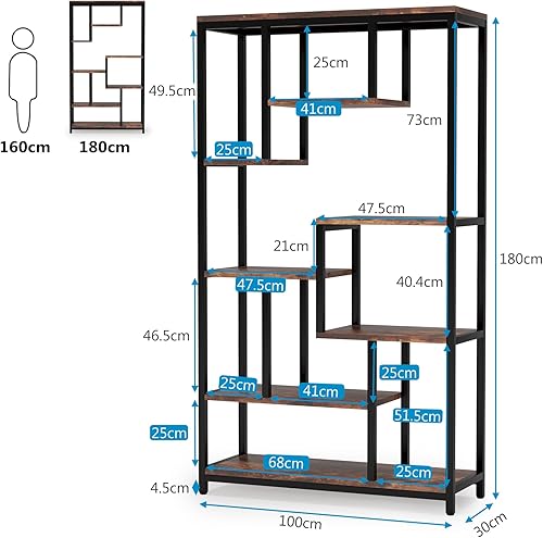 Tribesigns Bibliothèque Industrielle à 8 étages - 100 x 30 x 180 cm - Étagère autoportante pour Salon, Bureau - Marron - Nail Gallerys
