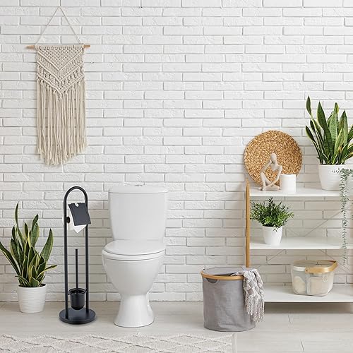 Relaxdays Serviteur WC, en Acier Inoxydable, Non Fixe, Brosse et Porte-Brosse, H x D : 79 x 22 cm, Noir - Nail Gallerys