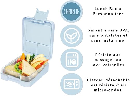 BIENMARQUER - Lunch Box Personnalisable - Boite a Gouter Enfant - Lunchbox comprenant un compartiment compatible avec le micro-ondes et le lave-vaisselle. Couleur: Petrol - Nail Gallerys