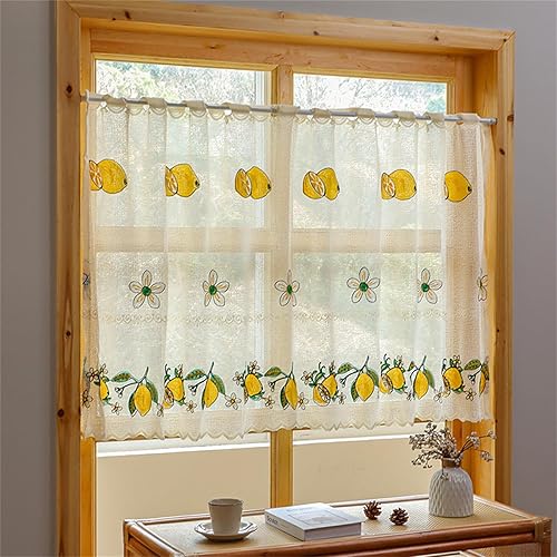 AQCQDQ Rideau brise-bise moderne, style maison de campagne brodé, demi-rideau pour fenêtre, café, cuisine, court, anti-poussière, translucide, (l x H) 100 x 55 cm - Nail Gallerys
