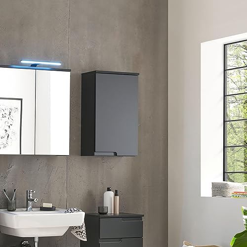 Stella Trading SPICE armoire de salle de bains avec éclairage LED en noir mat - miroir de salle de bains armoire avec beaucoup d'espace de rangement - 60 x 66,5 x 20 cm (L/H/P) - Nail Gallerys